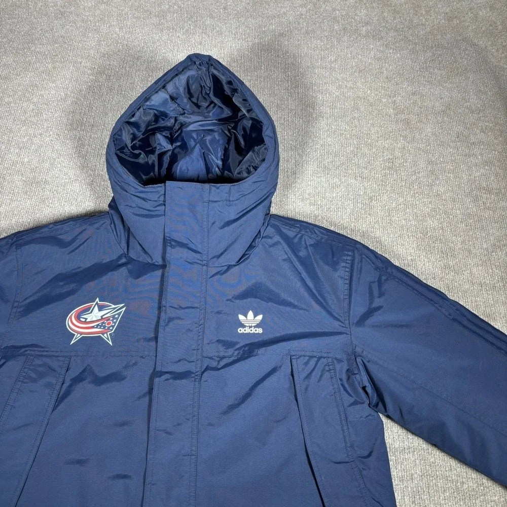 Adidas Columbus Blue Jackets Jacket Mens M Blue Padded Parka‎ Coat Logo New NWT